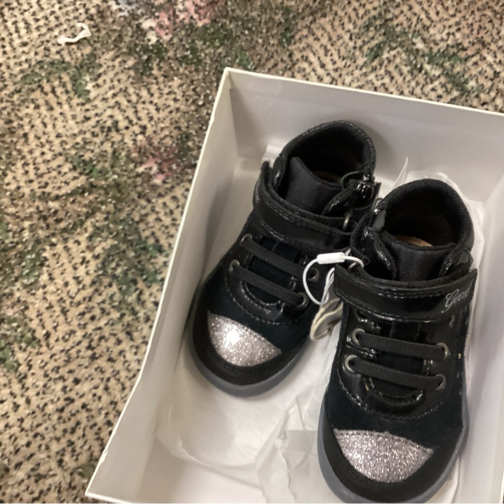 Geox Kids Black Sneakers with Silver Accents